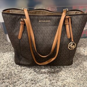 Michael Kors Dark Brown and Tan Signature Tote